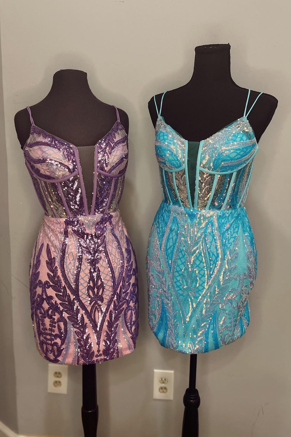 Sparkly Dark Purple Sequins Corset Tight Short Homecoming Dress/Mini Dress