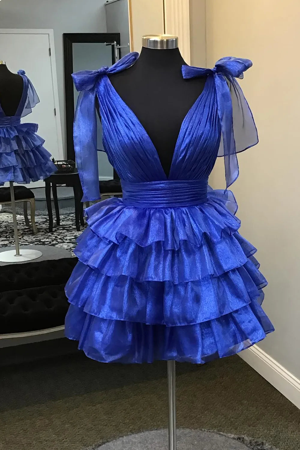 Fuchsia A Line V Neck Ruffled Short Homecoming Dress/Mini Dress