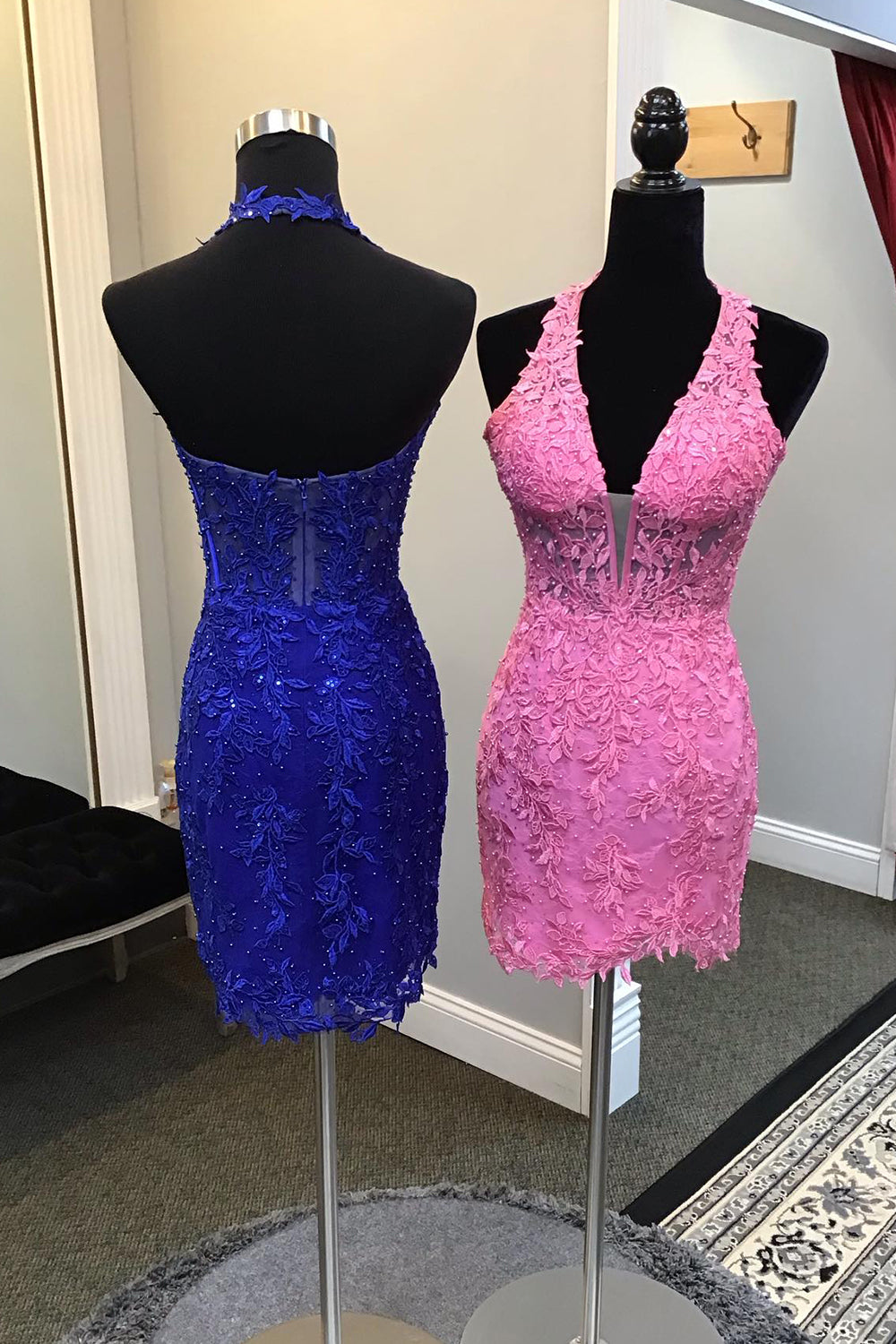 Pink Bodycon Halter Homecoming Dress/Mini Dress With Appliques