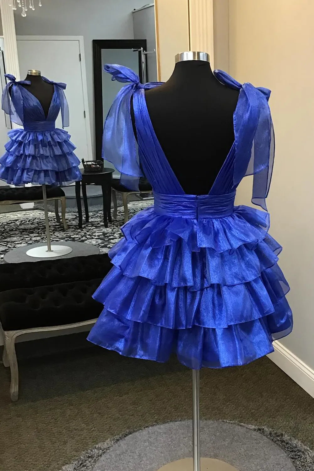 Fuchsia A Line V Neck Ruffled Short Homecoming Dress/Mini Dress