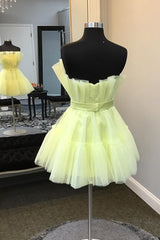 Yellow A Line Tiered Tulle Short Homecoming Dress/Mini Dress