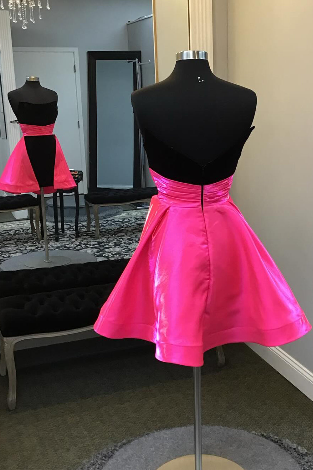 Fuchsia And Black Sweetheart A Line Homecoming Dress/Mini Dress