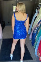 Sparkly Royal Blue Corset Sequins Short Tight Homecoming Dress/Mini Dress