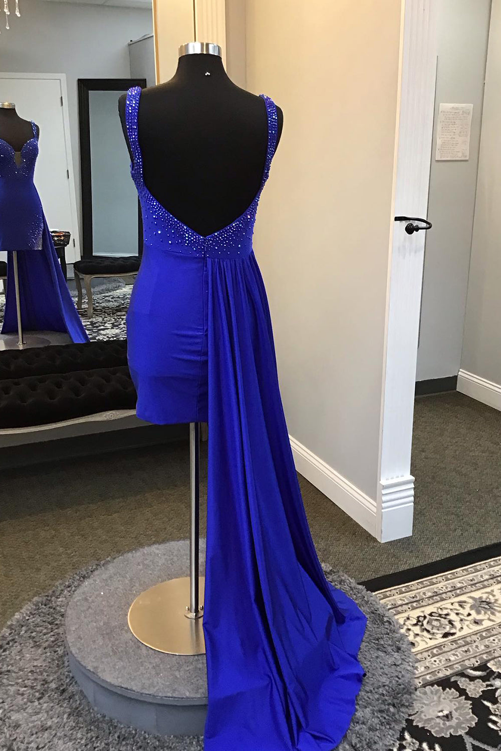 Sparkly Royal Blue Tight Short Homecoming Dress/Mini Dress With Beadings