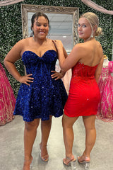 Red Corset Sweetheart Bodycon Homecoming Dress/Mini Dress With Appliques