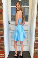 Light Blue A Line Simple Homecoming Dress/Mini Dress