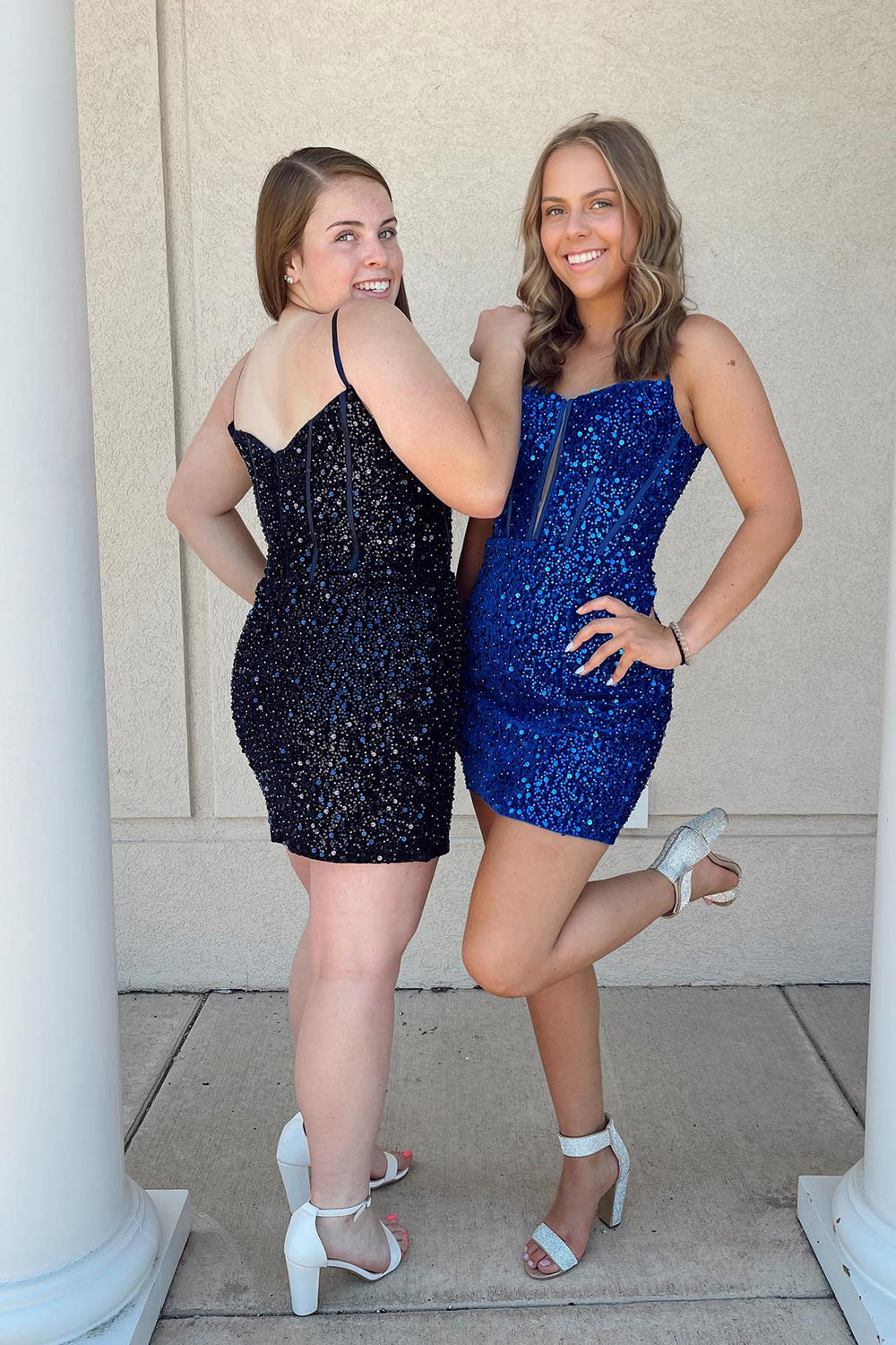 Glitter Royal Blue Corset Tight Short Sequins Homecoming Dress/Mini Dress