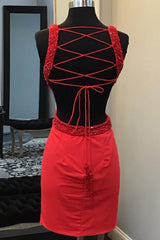 Sparkly Red Lace-Up Back Cut Out Tight Short Homecoming Dress/Mini Dress with Sequins