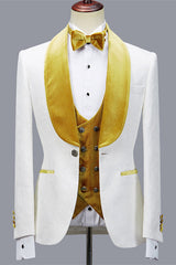 Cyrus Jacquard White Three-Piece Wedding Men's Suit with Velvet Lapel