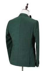 Dark Green Men's Wedding Suit Velvet Banding Edge Formal Suit with Black Peak Lapel