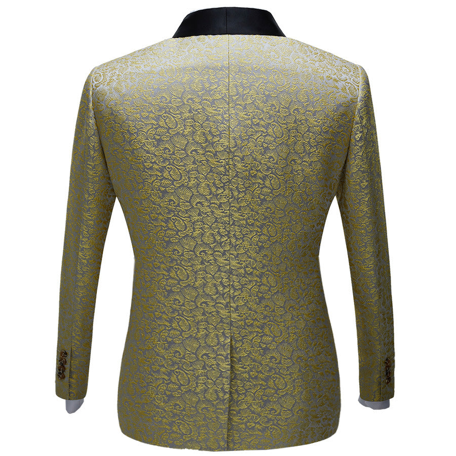 Glamorous Shawl Lapel with Gold Jacquard Black Reception Suit for Groom