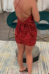 Sparkly Fuchsia Sleeveless Sequin Tight Short Homecoming Dress/Mini Dress