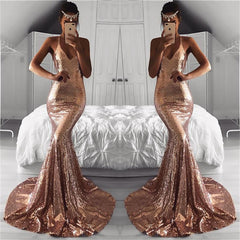 Sleeveless V-Neck Sequins Evening Dress