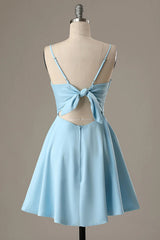 Simple Blue Open Back A Line Homecoming Dress/Mini Dress