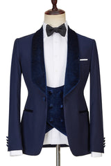 Latest Design Navy Blue Best Fitted Dylan Three-Piece Sparkle Men's Suits