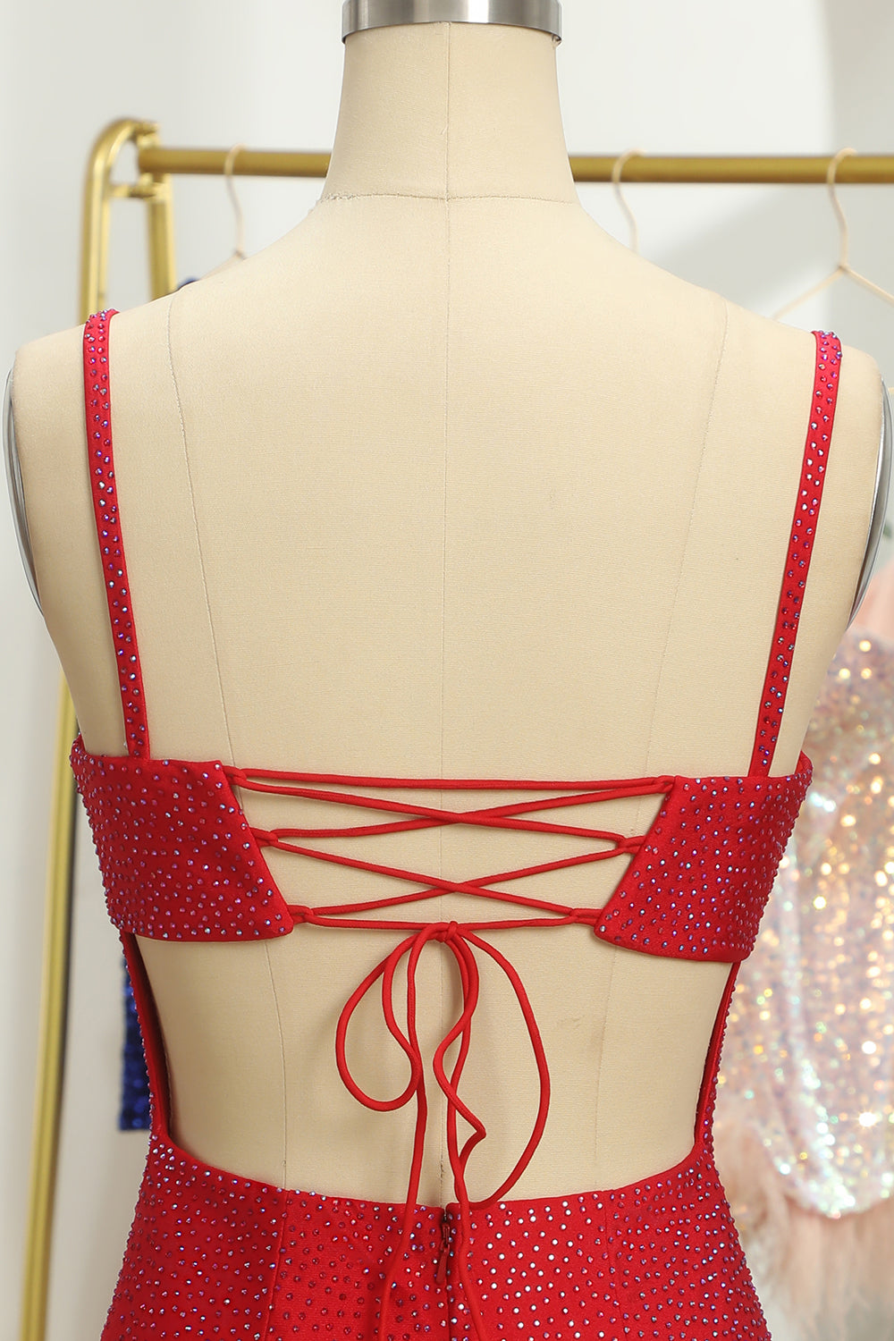 Red Sequins Lace-Up Tight Short Homecoming Dress/Mini Dress