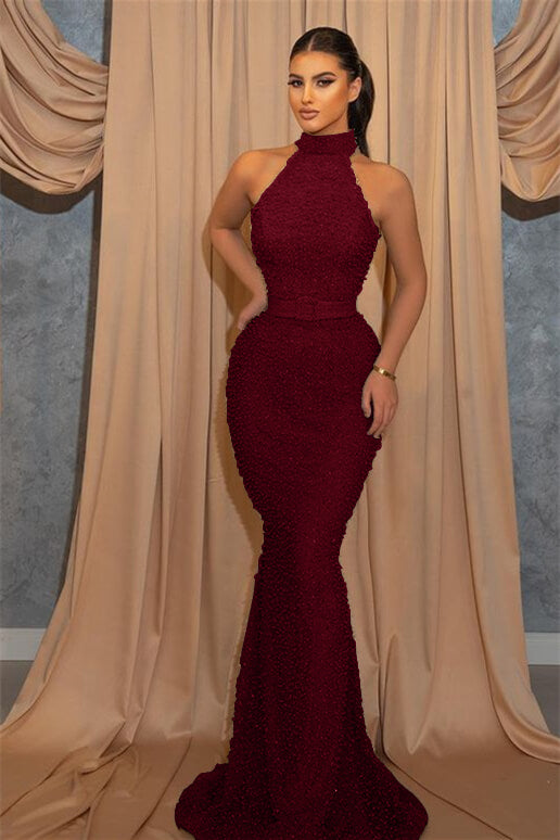 Mermaid Sleeveless Evening Dress Sequins With Belt Halter