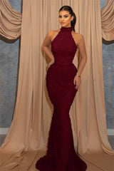 Mermaid Sleeveless Evening Dress Sequins With Belt Halter