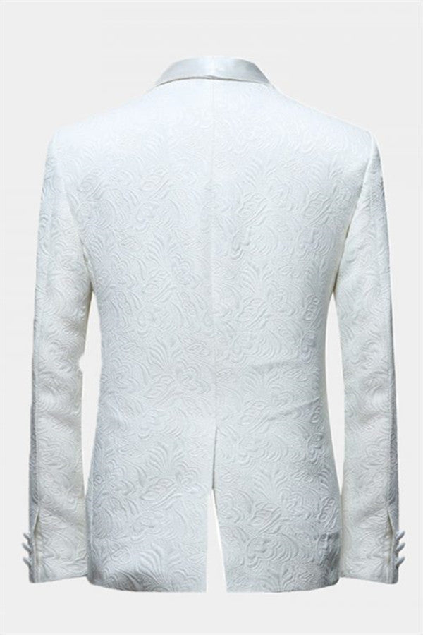 Elegant Two-Piece Shawl Lapel White Jacquard Wedding Groom Suits