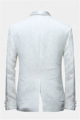 Elegant Two-Piece Shawl Lapel White Jacquard Wedding Groom Suits