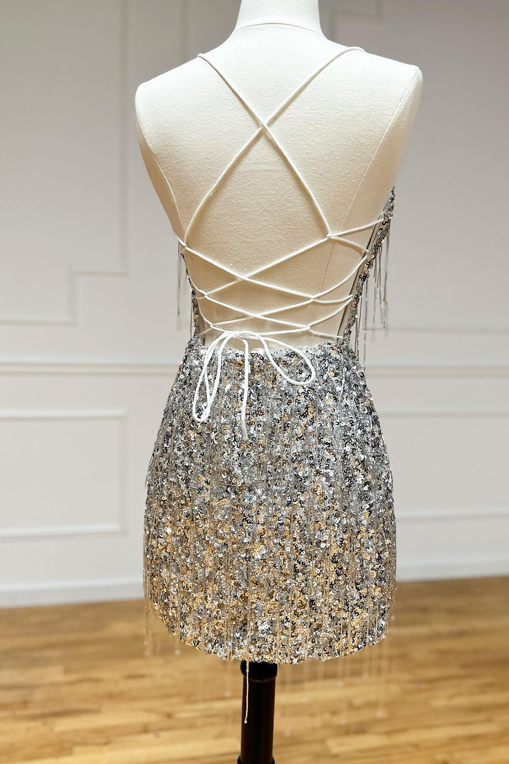 Sparkly Silver Sequin Fringed Tight Short Homecoming Dress/Mini Dress