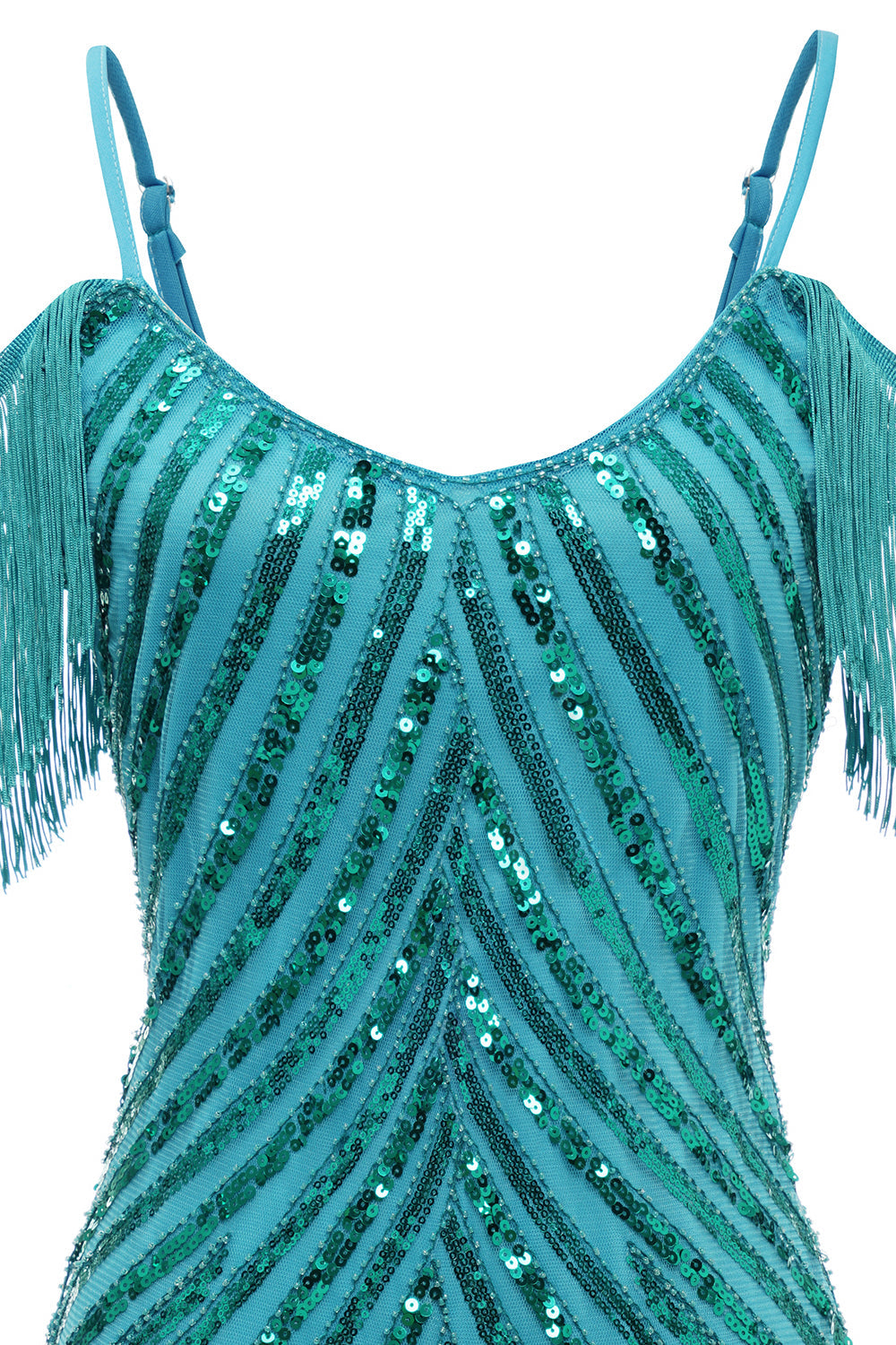 Sparkly Turquoise Tight Sequins Short Homecoming Dress/Mini Dress with Fringes