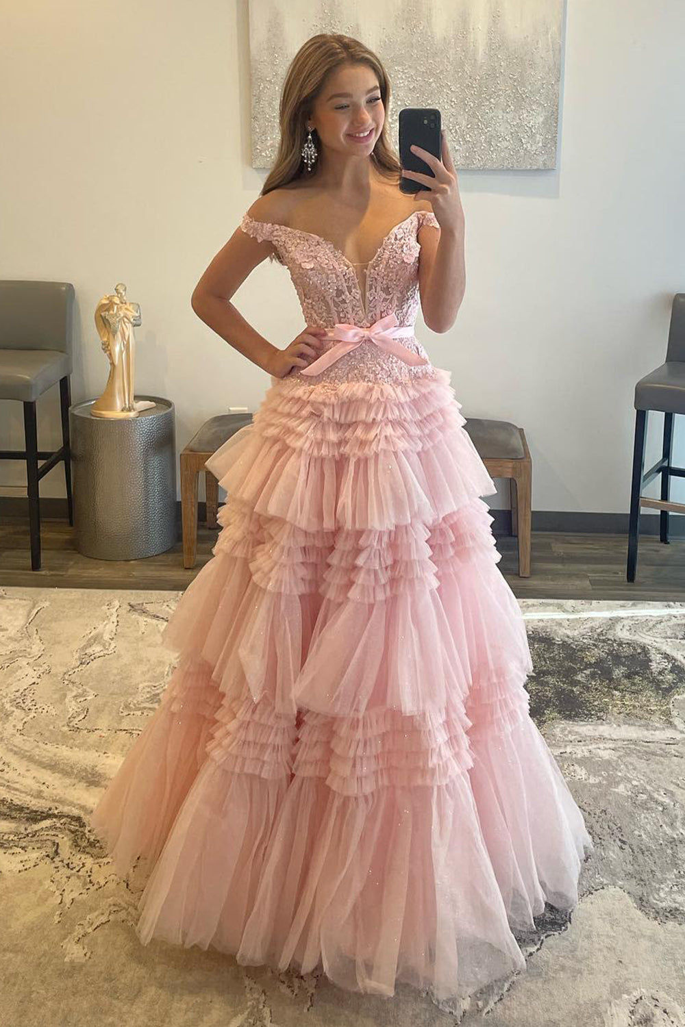 Lilac Long Prom Dress with Ruffles 鈥?Off-the-Shoulder A-Line Princess Style