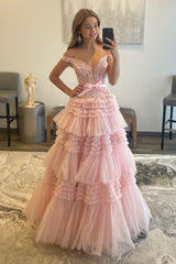 Lilac Long Prom Dress with Ruffles 鈥?Off-the-Shoulder A-Line Princess Style