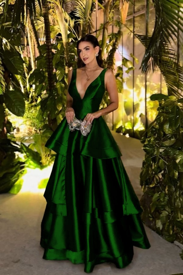 Straps Deep V Neck Sleeveless A Line Long Formal Dress With Pleated