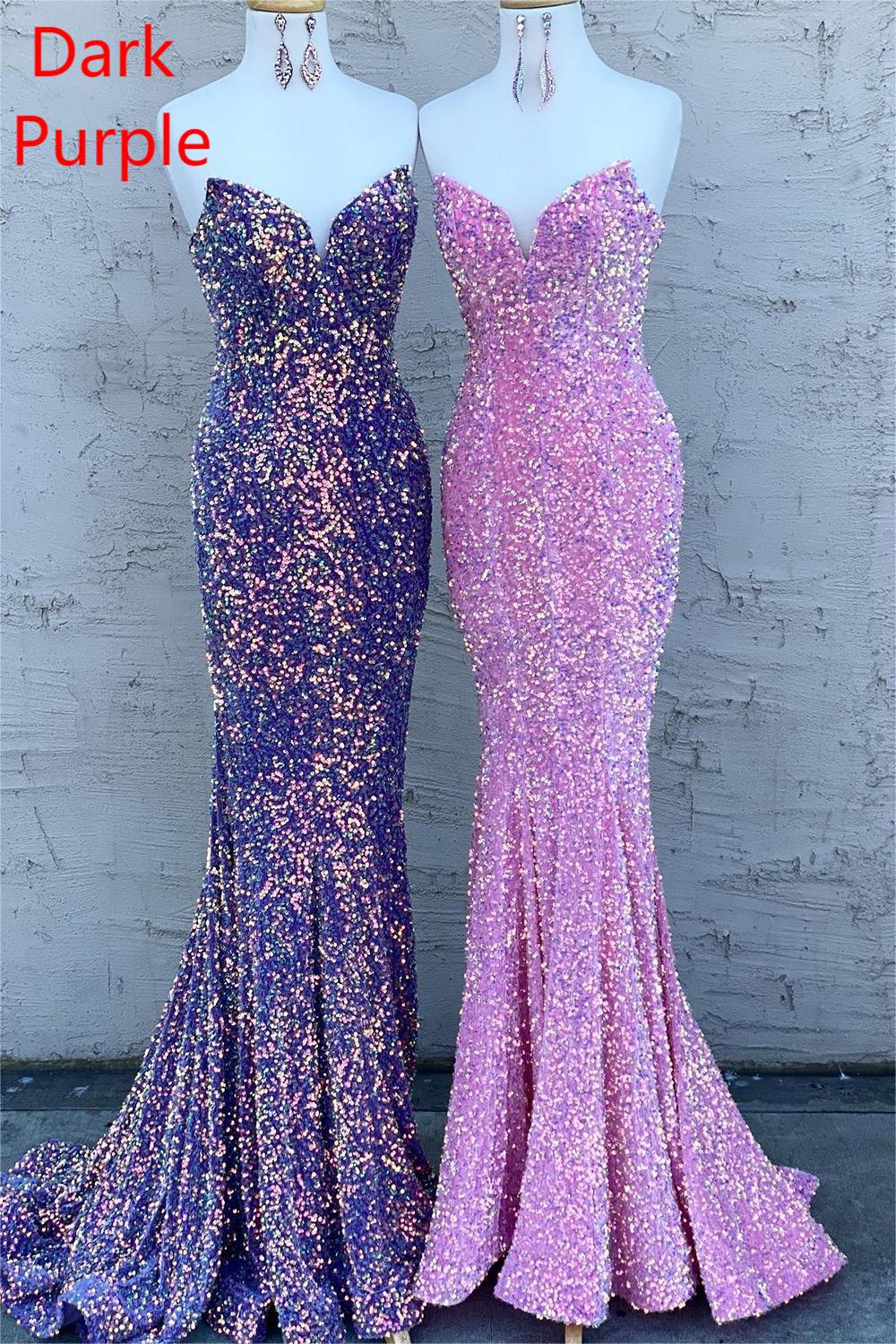 Fuchsia Mermaid Prom Dress with Strapless Sequins
