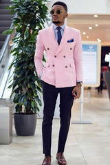 Fashion Pink Peaked Lapel Double-Breasted Man's Wedding Suits