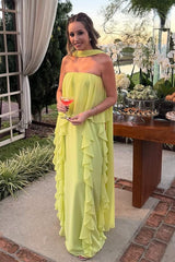 Chic Halter Strapless Sleeveless Long Formal Dress With Ruffles