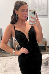 Long Black Mermaid Prom Dress with Sparkly Sequins