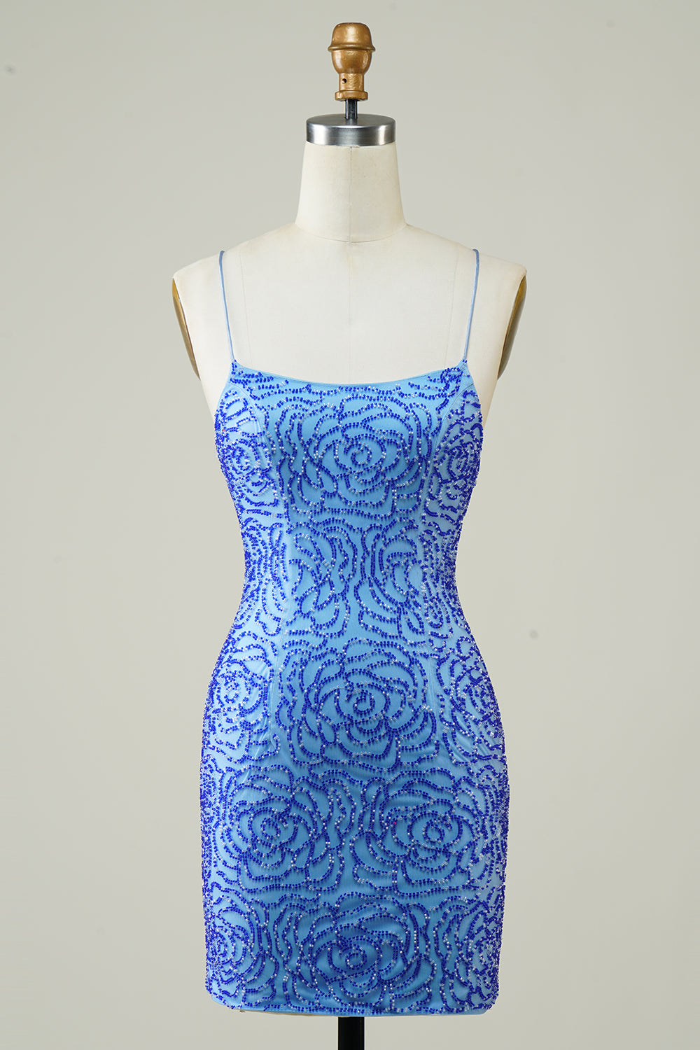 Sparkly Blue Beaded Lace-Up Back Tight Short Homecoming Dress/Mini Dress