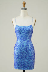 Sparkly Blue Beaded Lace-Up Back Tight Short Homecoming Dress/Mini Dress