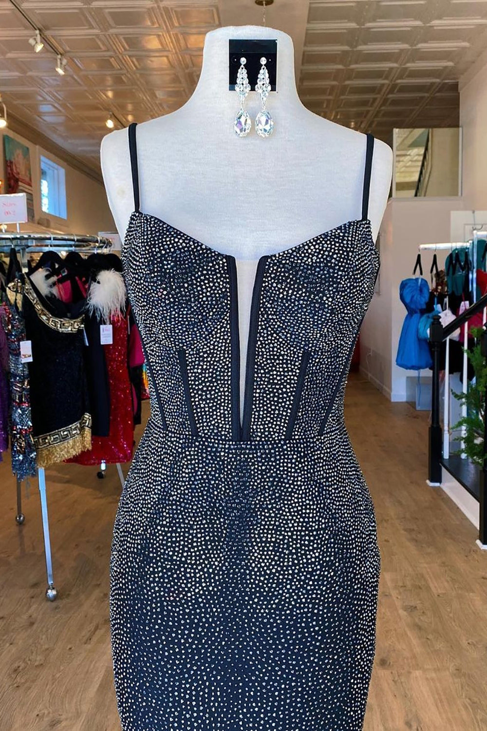 Long Fuchsia Mermaid Prom Dress with Glitter Beading and Spaghetti Straps