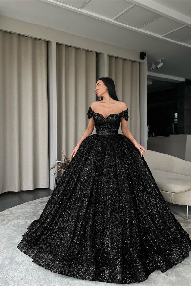 Off-The-Shoulder Green Ball Gown Evening Dress With Sequins