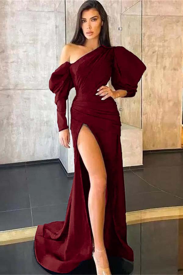 Long Sleeve Black Mermaid Evening Dress With Split