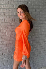 Orange Ruched Tight Homecoming Dress/Mini Dress