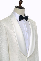 Popular Jacquard White Tuxedos for Wedding Silk Shawl Lapel One-Button Wedding Suit for Men