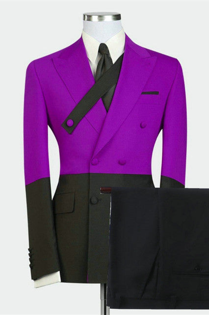 Stylish David Purple Double-Breasted Wedding Tuxedo with Peaked Lapel