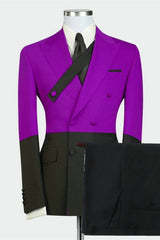 Stylish David Purple Double-Breasted Wedding Tuxedo with Peaked Lapel