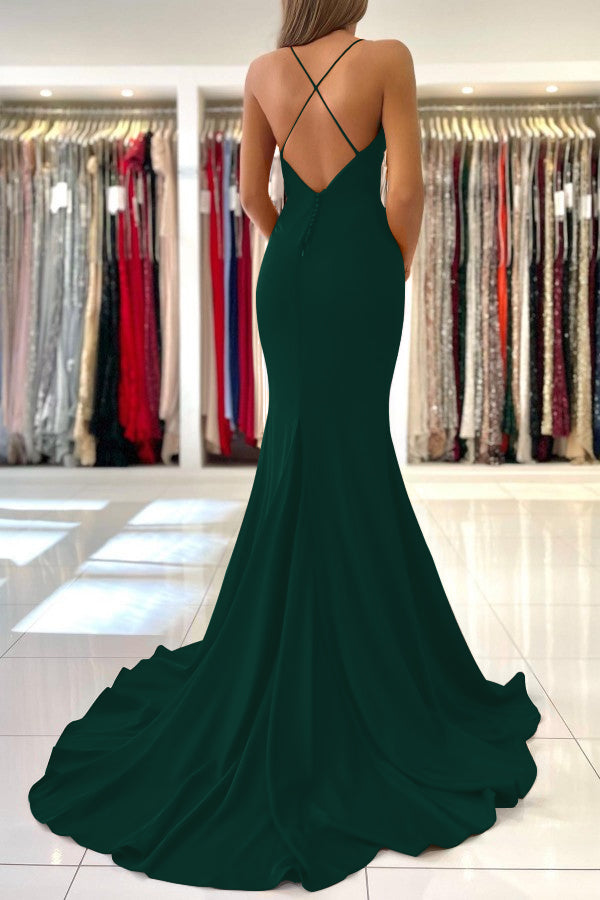 Red Spaghetti Strap Mermaid Long Evening Dress