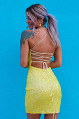 Tight Yellow Sequins Homecoming Dress/Mini Dress