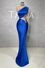 Royal Blue One Shoulder With Sequins Evening Dress