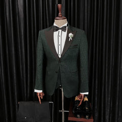 Bert Dark Blue Chic Peaked Lapel Jacquard Three-Piece Men's Suits