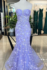 Elegant Purple Mermaid Sweetheart Corset Prom Dress Featuring Embroidery
