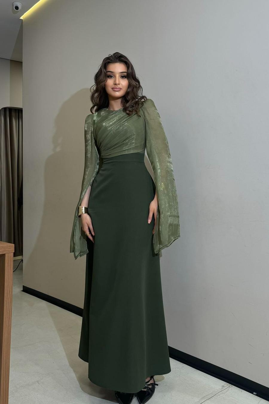 Charming Long Sleeves Jewel High Waist Long Formal Dress With Ruffles