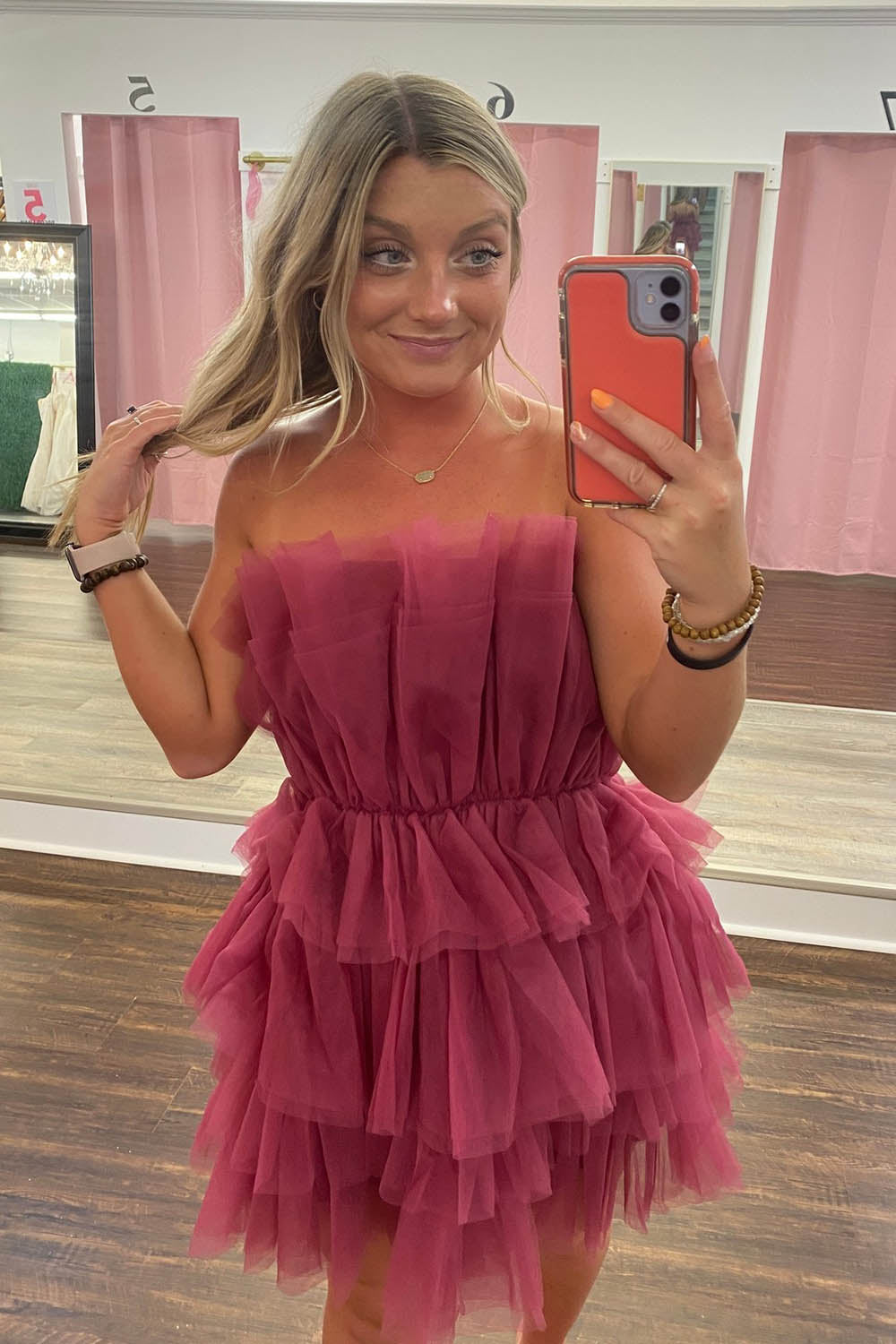 A-Line Light Blue Strapless Tiered Tulle Short Homecoming Dress/Mini Dress