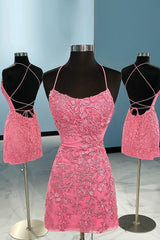 Coral Short Tight Homecoming Dress/Mini Dress with Lace Beading